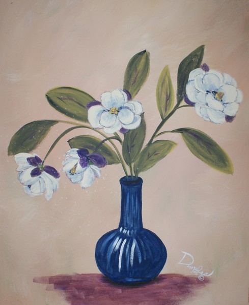 Magnolias in Blue Vase
