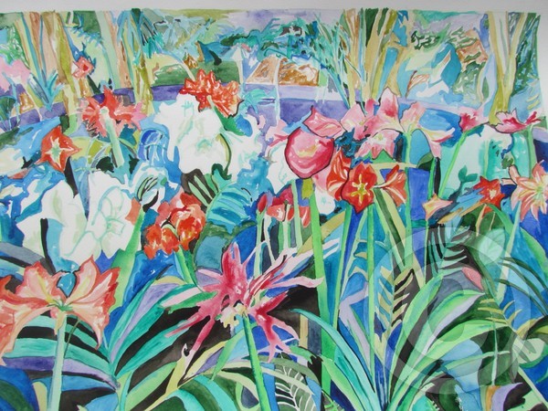 Flower Festival in Blue, Aquarelle, 2011, 65x50 cm., 25.6 x 19.7 in