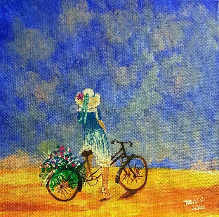 Clearance - Acrylic Painting - Girl on Bike