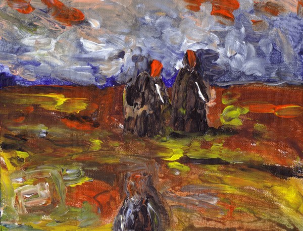 PEASANTS IN A FIELD ABSTRACT FINGER PAINTING 