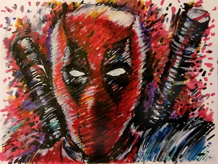 Deadpool original markers drawing, 12x9,marvel art