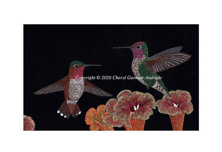 Allen's & Anna's Hummingbirds Pointillism Painting