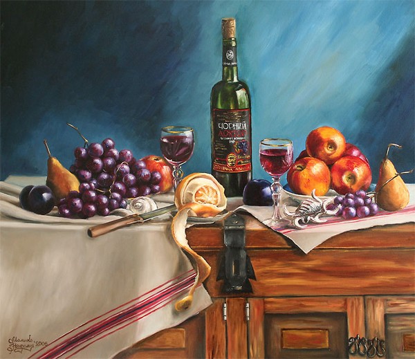 Still-life with the bottle of Black Doctor wine