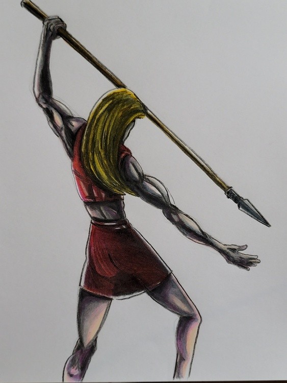 Spear wielder (colored pencil)
