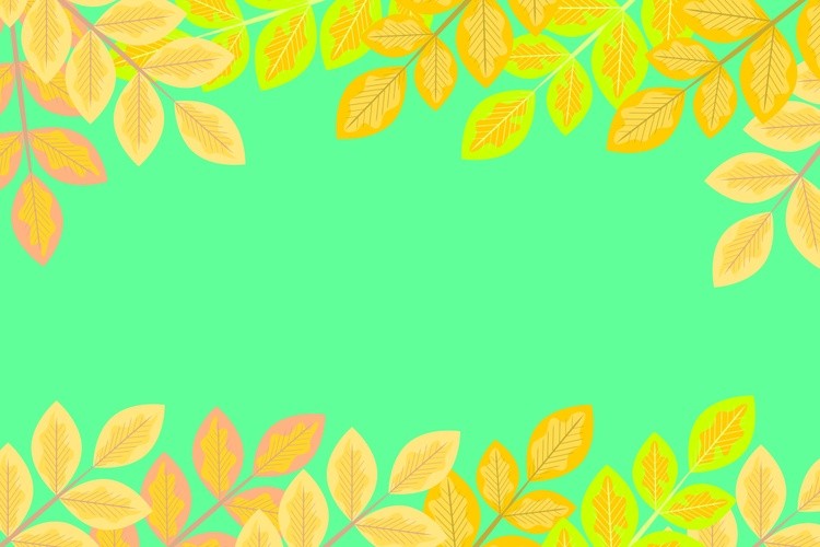 Original template, light autumn frame with a green background and beige leaves