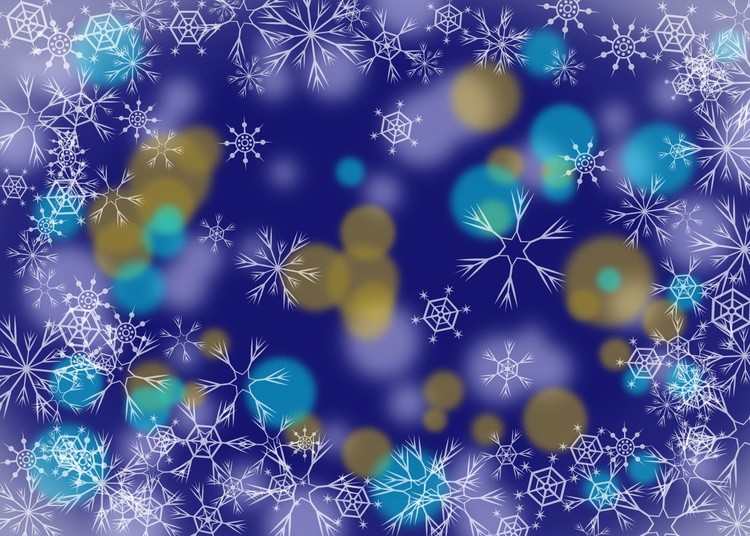 Blue winter background with snowflakes and blurry circles