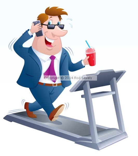 Business Man On A Treadmill with Cell Phone