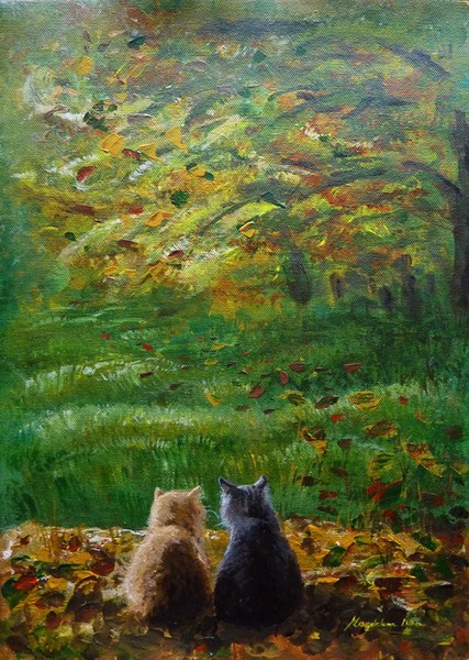 Cats In Autumn Leaves