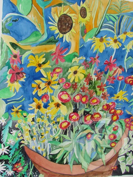 Flowers in Blue Drama, Aquarelle, 2012, 46 x 55 cm., 18 x 21.5 in