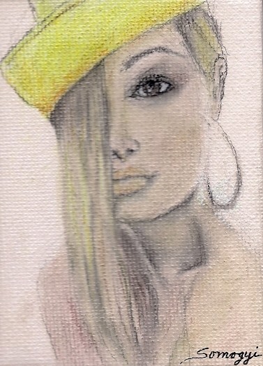 Blond Hair, Yellow Hat--Mini-Canvas w/ Easel