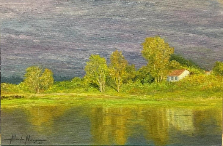 Light on the lake - study 2020 Oil on canvas - (20 x 30 cm) Etude Lumiere sur le lac - 2020  Huile s