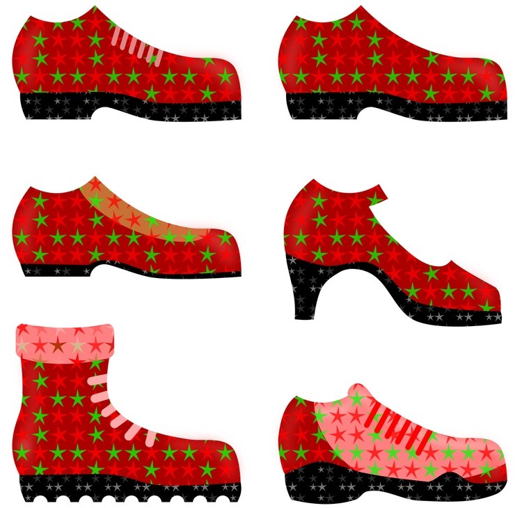 A set of drawings of shoes for Christmas with stars