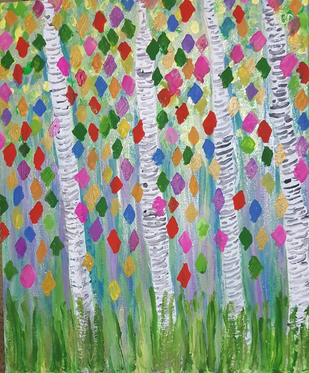 Birch Trees with Falling Leaves