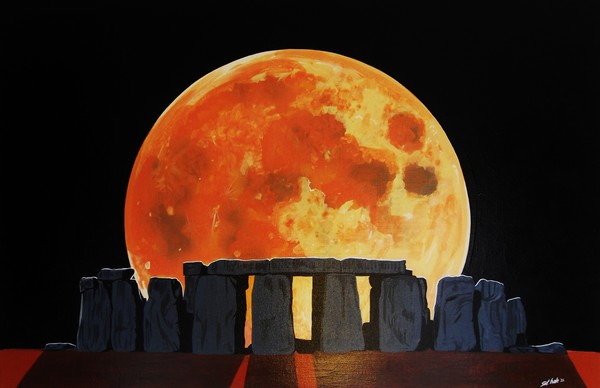 stonehenge with blood moon