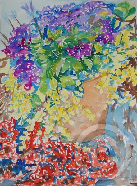 Flowers in Purple and Red, Aquarelle, 2012, 50 x 65 cm., 19.7 x 25.6 in