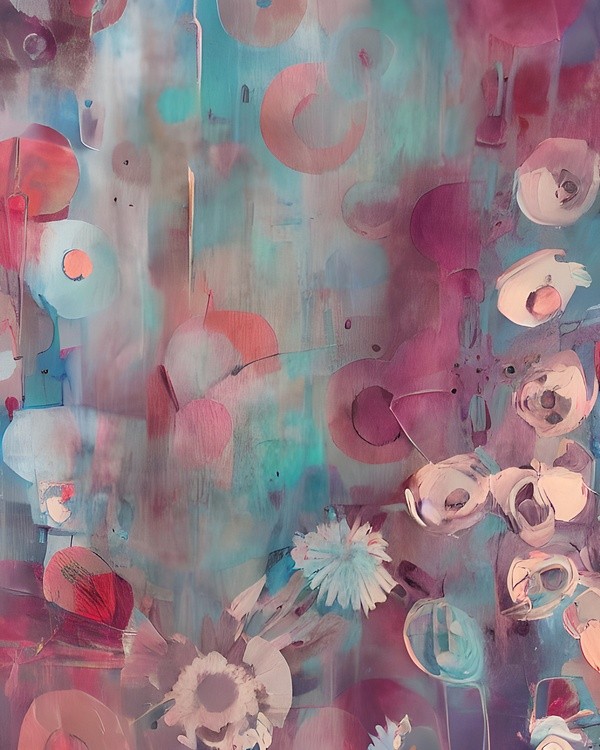 Muted pink and blue abstract flowers