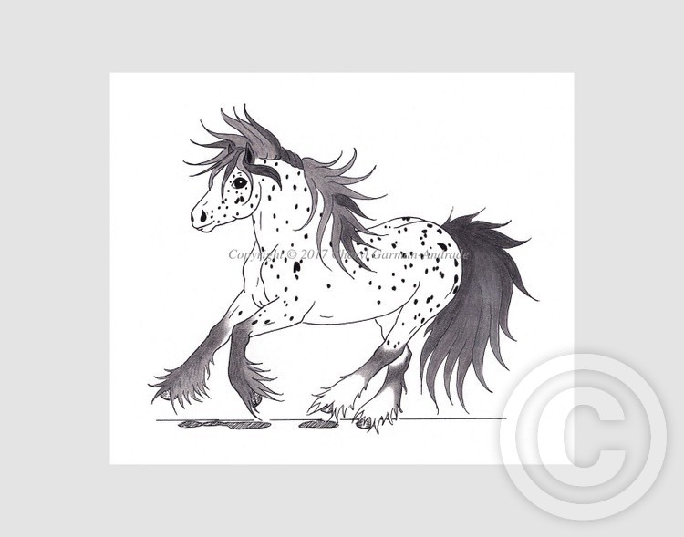 Spotted Gypsy Horse Whimsical Illustration