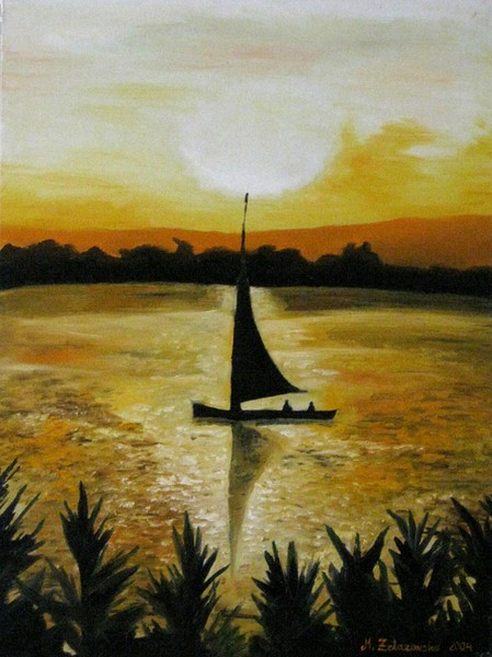 Sunset sail, oil painting