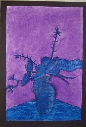 purple and blue oil pastel and pastel on paper