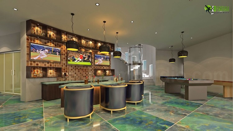 3D Interior Bar Design in Modern Bungalow