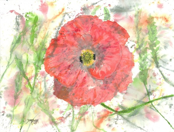 Poppy Burst Flower watercolor painting poster prin