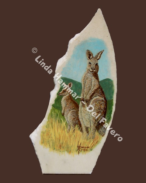 Kangaroos Painting on Italian Marble Ptg