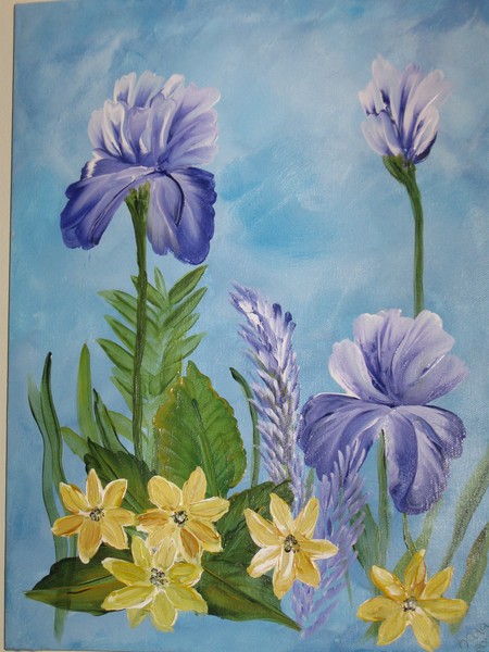 Purple Iris 12 x 16 Acrylic Canvas Painting 