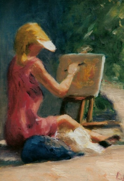 Red dressed painter