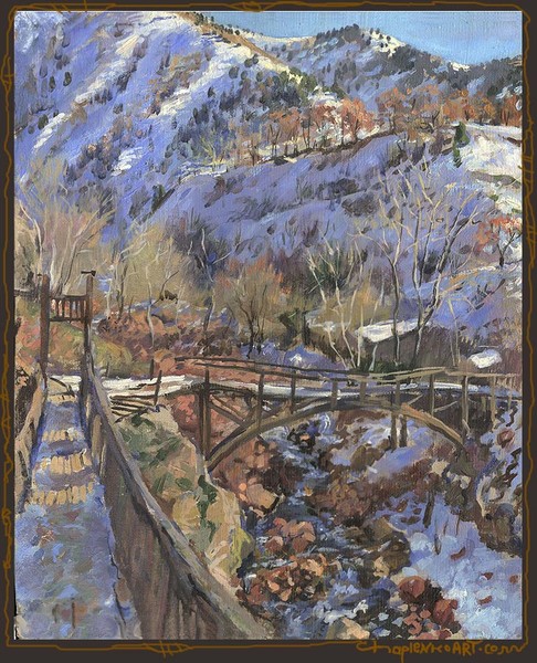 «Footbridges in mountain» oil on canvas 46x56cm