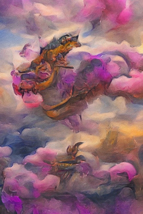 Purple Dragon In Pink Clouds