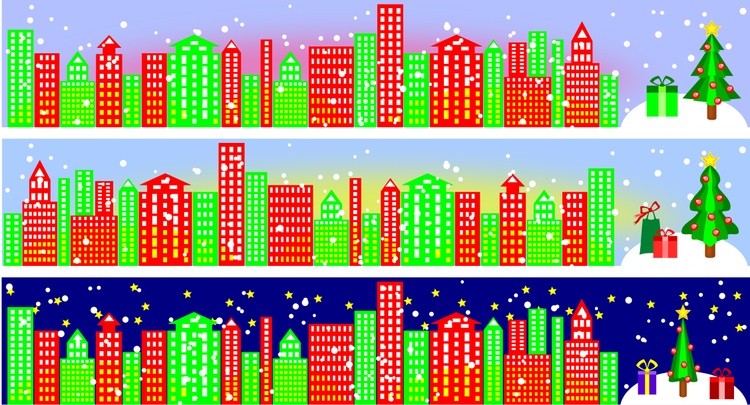 Line of buildings, a symbol of the modern city and Christmas