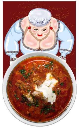 Ukrainian lady with red soup