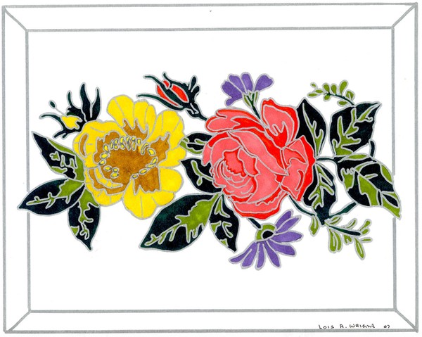 stained glass garden roses painting