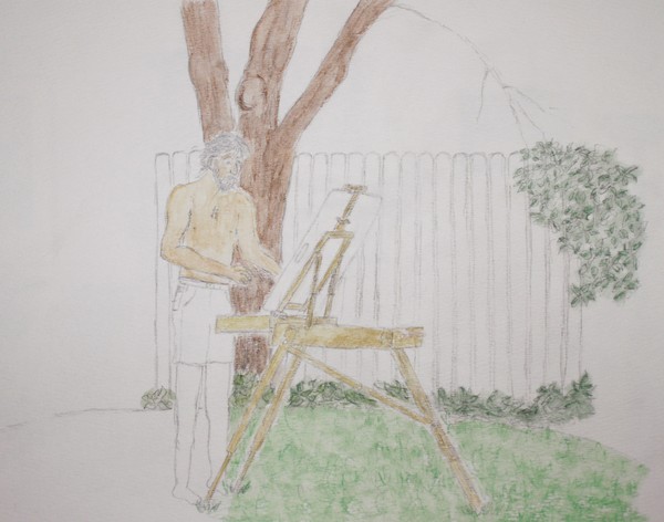 Martin painting in backyard (unfinished)