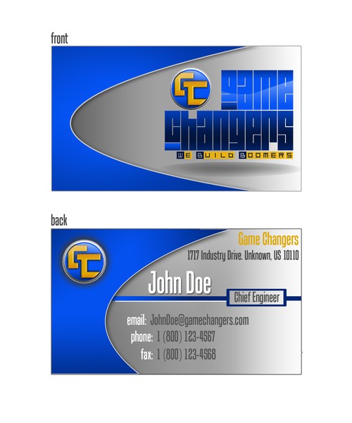 GameChangers business card (contest entry cont.)