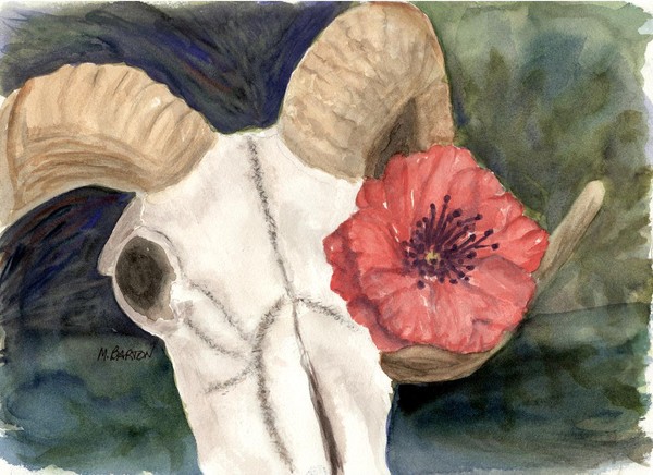 Skull with Poppy