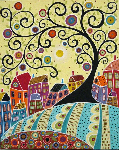 Houses And A Swirl Tree