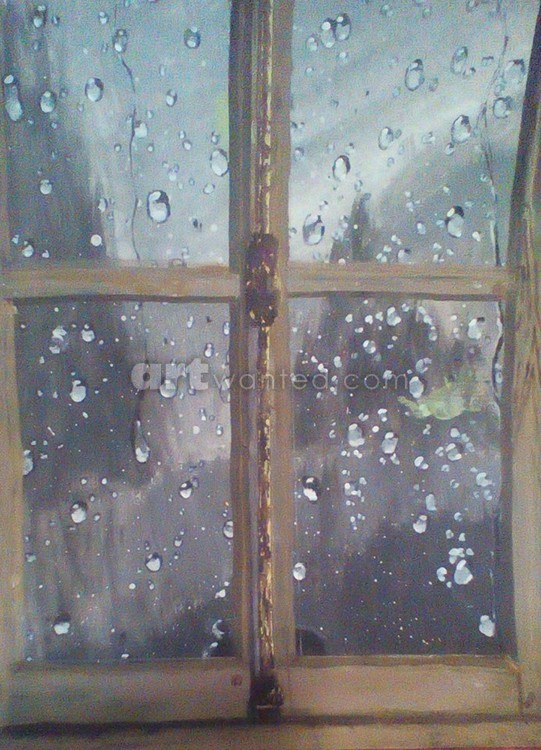 rainy day tgrough an old window