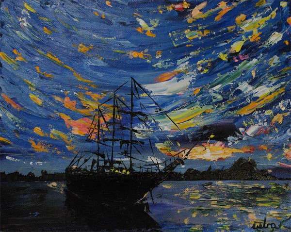 Black Sailboat at the Sunset 2010