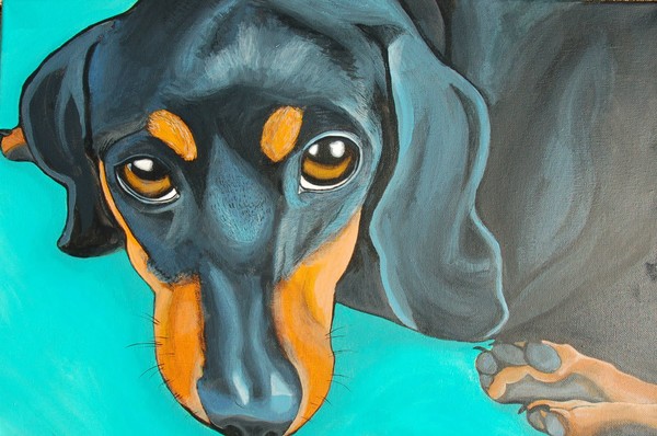 johnny cash  dachshund painting portrait