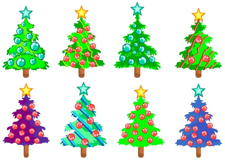 Set of 8 christmas trees with balls