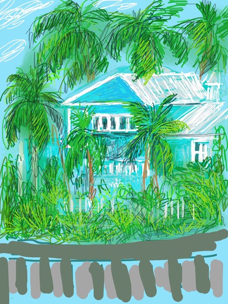 Blue house across the bayou at Anna Maria Is.