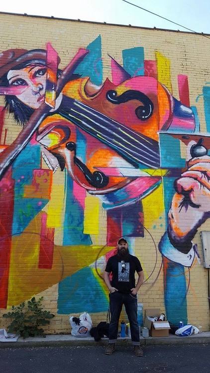 Artist in Front of Mural @ Bright Box in Winchester, VA