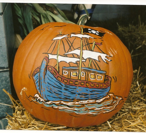 Painted Pumpkin-Pirate Ship