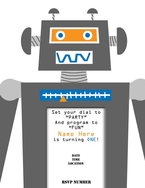 Robot Invitation for One Year Old