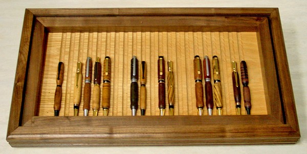 Walnut & Oak Wood 21 Pen Store Display Case