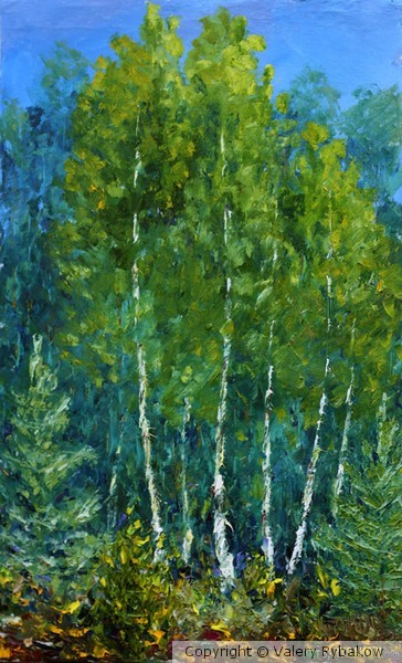 Painting palette knife: Glade of beautiful trees i