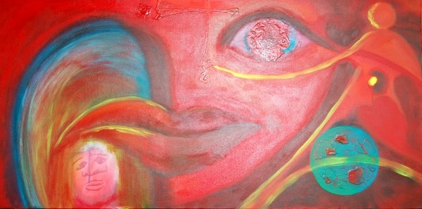 Playing with red, 50x100x4 cm