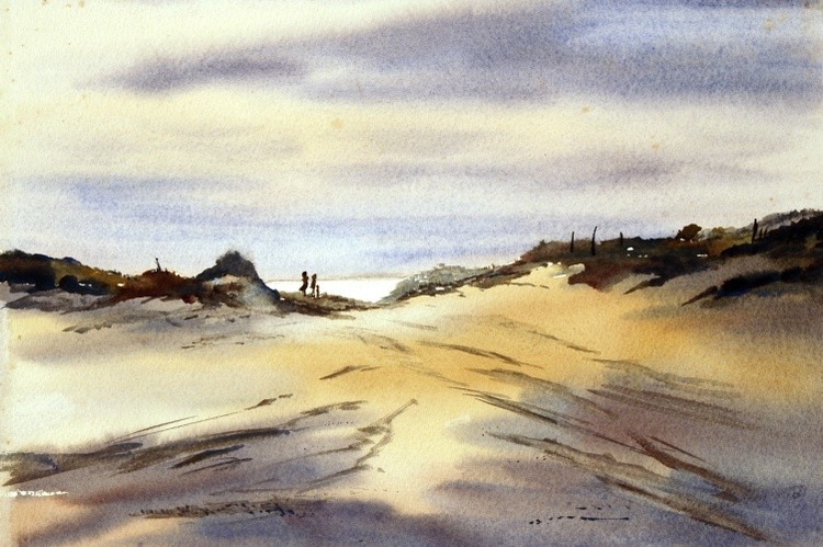 Sunset on Dunes. Watercolours