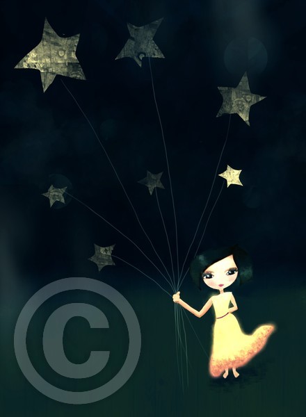 Digital Illustration of Girl Holding Stars